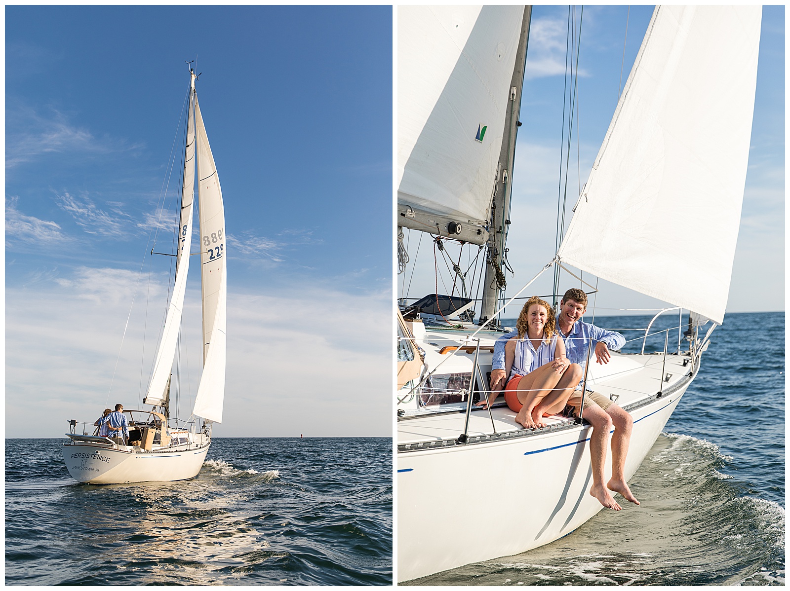 Nautical Engagement Session on couple's sailboat in Jamestown, RI