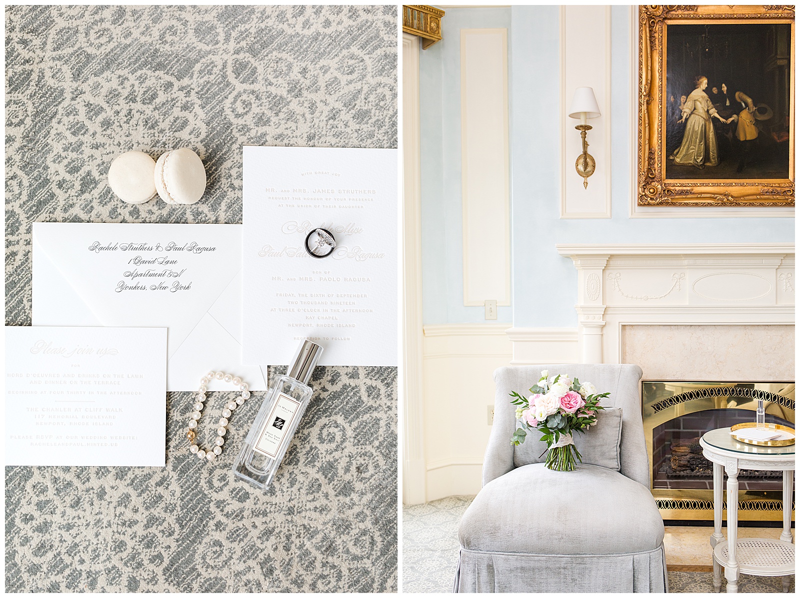 wedding flowers and invitation suite at the Chanler at Cliff Walk